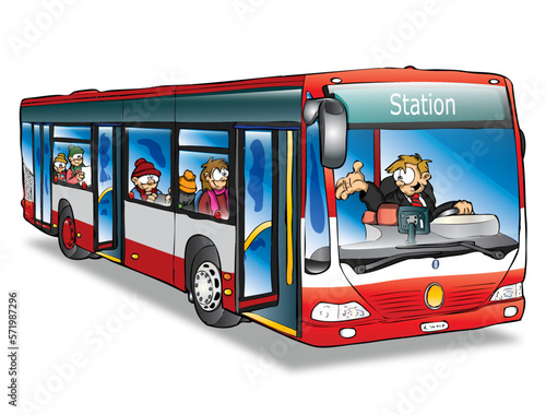 red bus with passangers