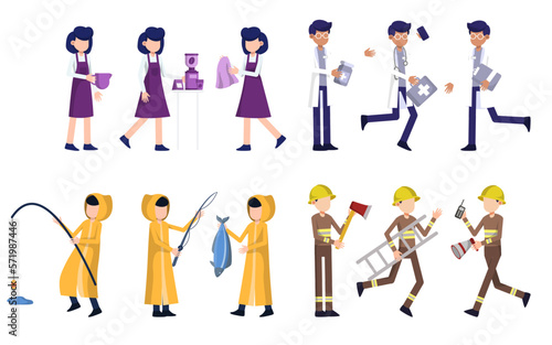 Bundle of many career character 4 sets, 12 poses of various professions, lifestyles, © Johnstocker