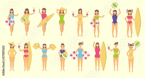 Bundle of woman character 4 sets  16 poses of female in swimming suit with gear