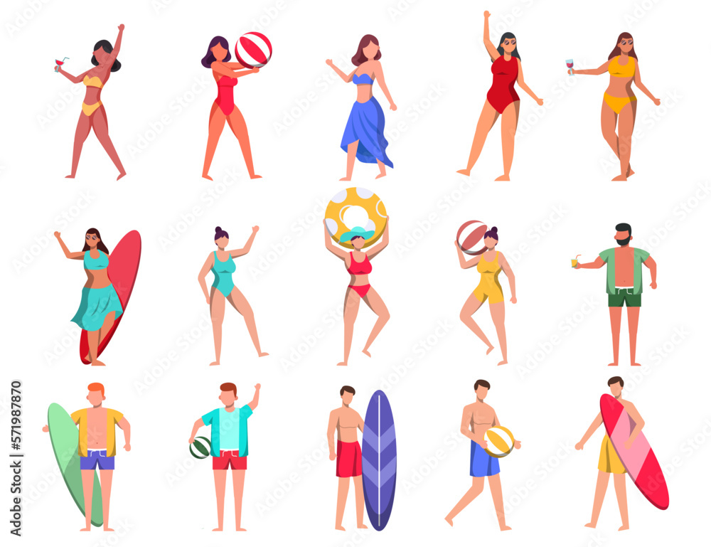 Bundle of woman character 3 sets, 15 poses of female in swimming suit with gear