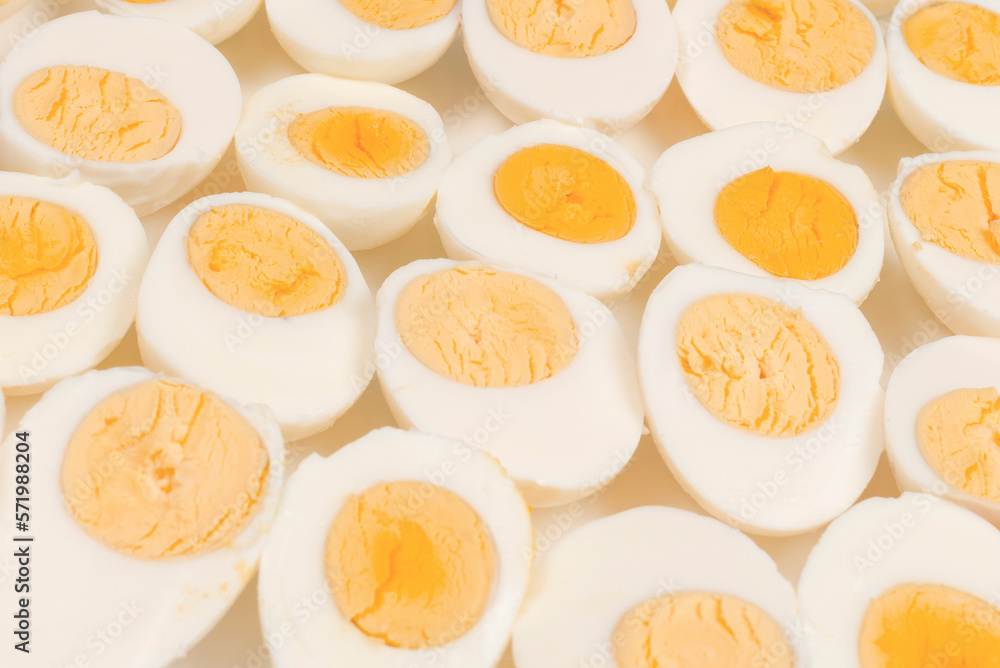 Half boiled eggs background. Half boiled eggs background.