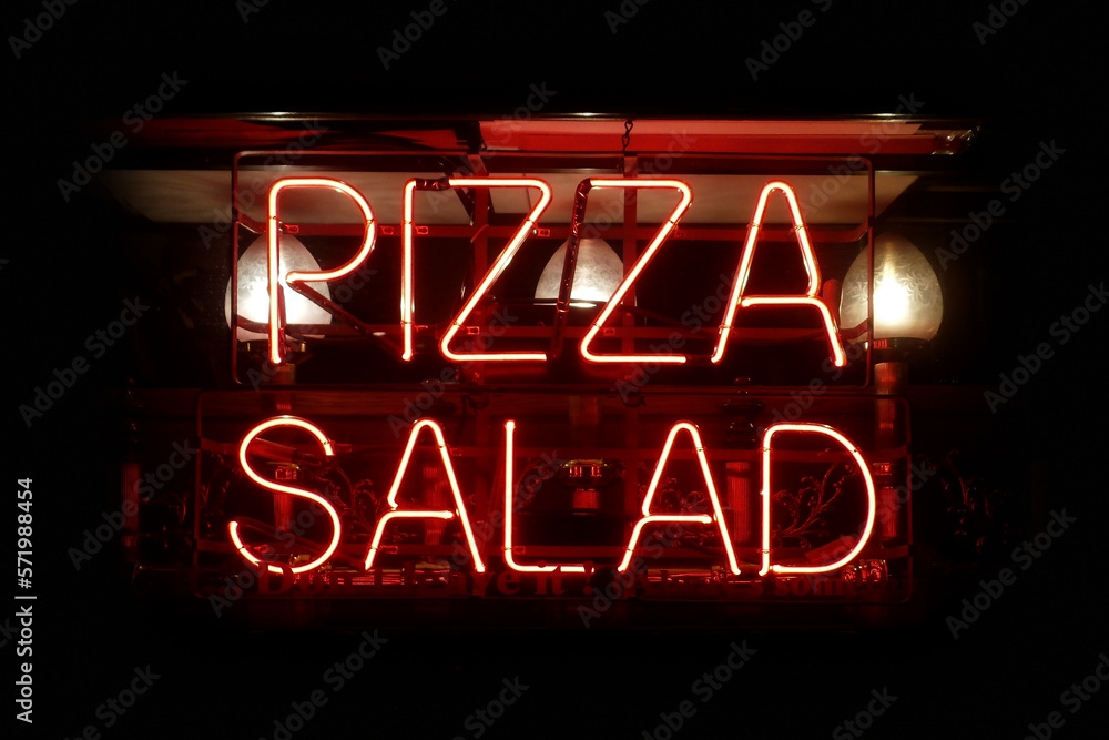 Pizza, Salad - Neon light