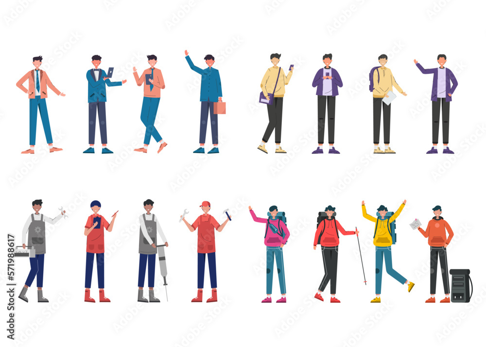 Bundle of 4 character sets, 16 poses of various professions, lifestyles
