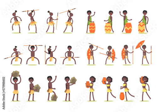 Bundle of African tribe character 6 set with 24 gestures.