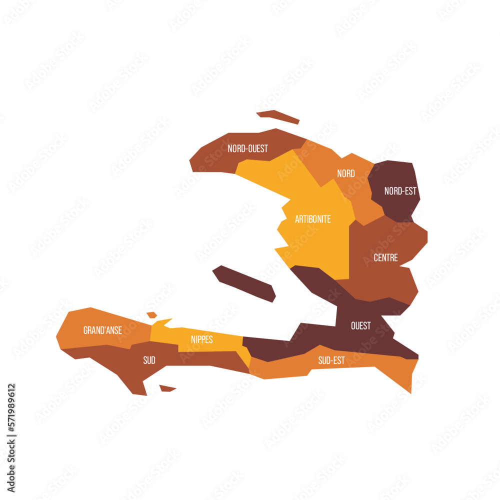 Haiti political map of administrative divisions departments. Flat