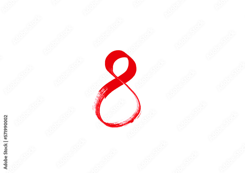 Fototapeta premium Number 8 red oil paint brush stroke texture