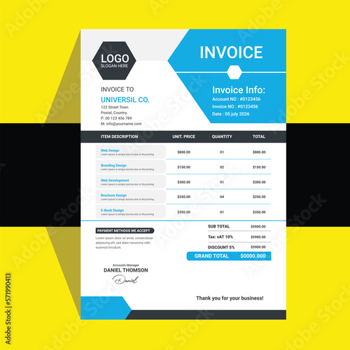 Unique invoice vector template design in minimal style.