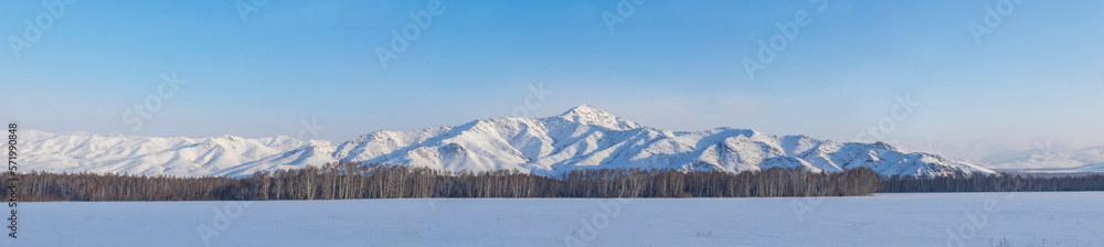 panoramic winter view of the mountains in the snow