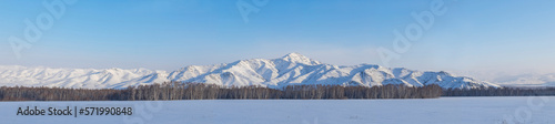 panoramic winter view of the mountains in the snow