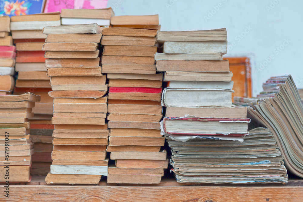 Stacks of used books and magazines for sale Stacks of used books and magazines for sale