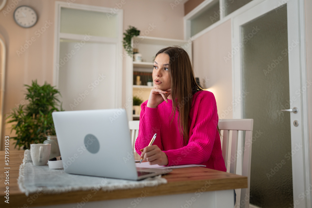 one woman young caucasian female student study at home having problem with assignment frustrated copy space one woman young caucasian female student study at home having problem with assignment frustrated copy space