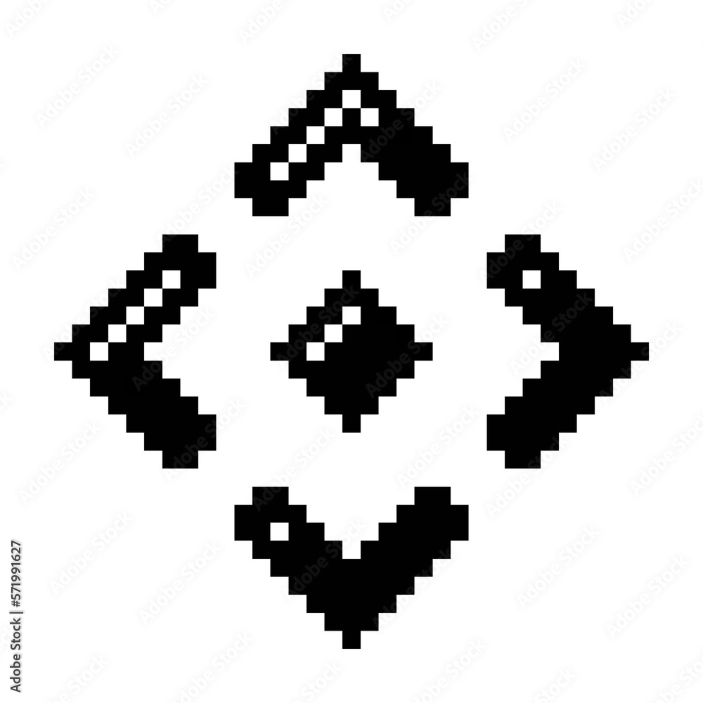 Arrow center up down right left icon black-white vector pixel art icon