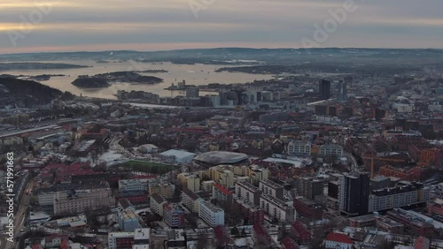 Wallpaper Mural Drone film stock in winter Norway - drone flight over suburds of Oslo city and approaching downtown area - The oslo fjord is visible in the background Torontodigital.ca