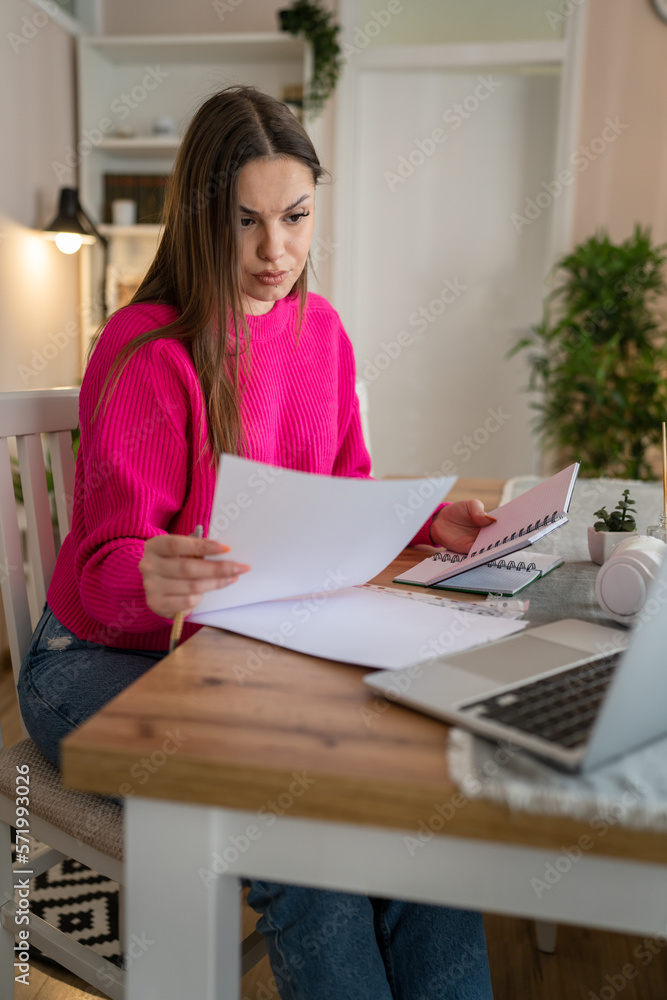 one woman young caucasian female student study at home having problem with assignment frustrated copy space one woman young caucasian female student study at home having problem with assignment frustrated copy space