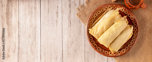 Tamales. Prehispanic dish typical of Mexico and some Latin American countries. Corn dough wrapped in corn leaves. The tamales are steamed.