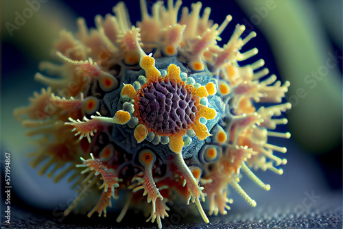 Microscope virus close up. 3d rendering.