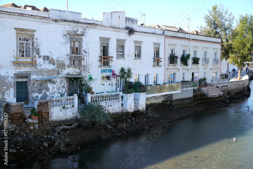 old town of Tavira at the river Gilão in the Eastern Algarve                          