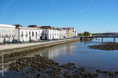 old town of Tavira at the river Gilão in the Eastern Algarve                          