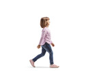Full length profile shot of a five year old girl walking