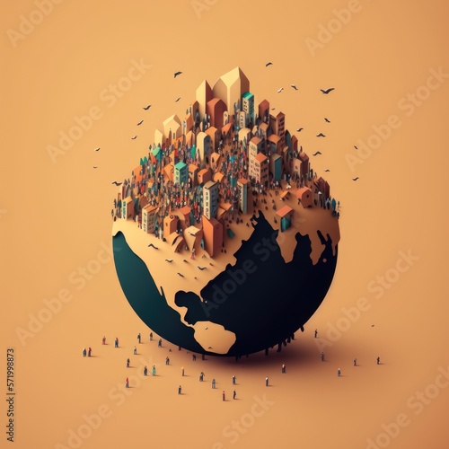 Overpopulation, lack of resources, worldwide suffering, threat of humanity, AI generation. photo