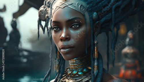 Yemoja, the goddess of the oceans, was revered for her role in controlling the waters and ensuring safe passage for sailors. AI generation. photo