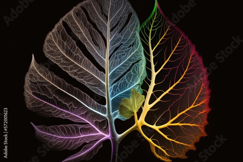 Colorful Leaf Close-Up X-Ray Image - Microscopic Generative Art photo