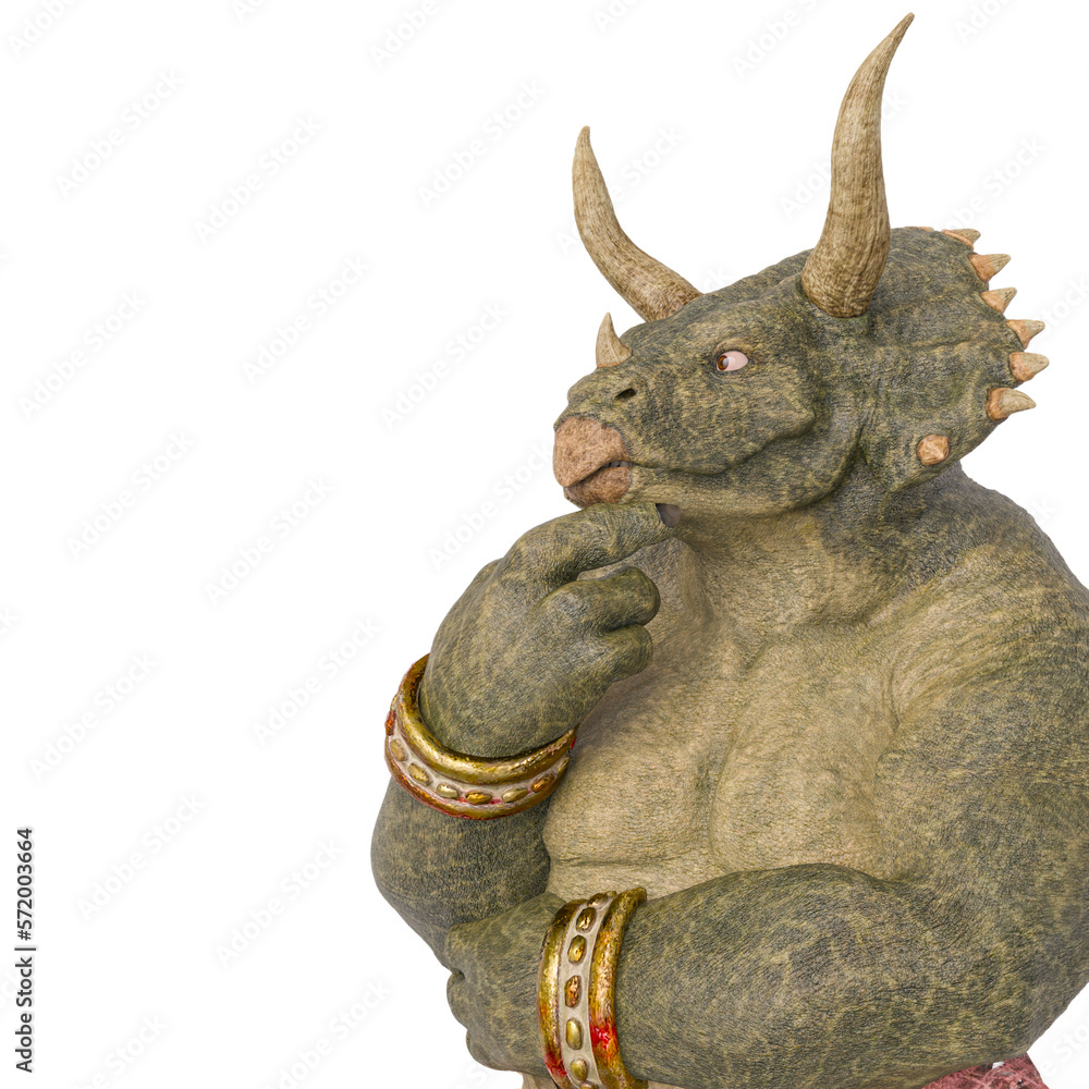 Fototapeta premium triceratops warrior is thinking about side view close up