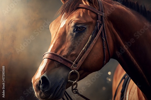 Portrait of a race horse before a big race 