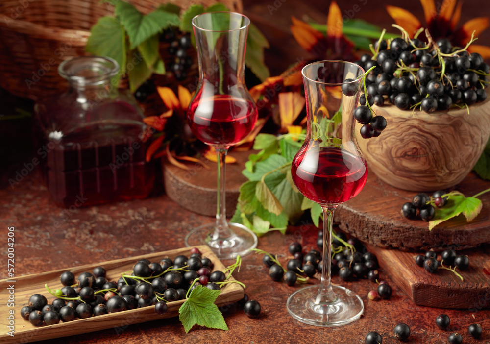 Black currant liquor and ripe juicy berries.