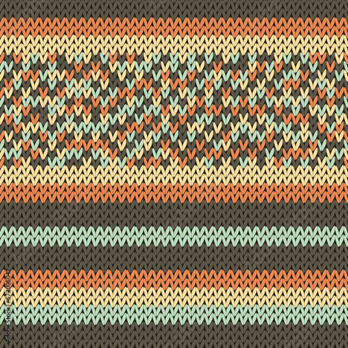 Craft knitted fabric striped ornament. Winter sweater striped jersey textile.