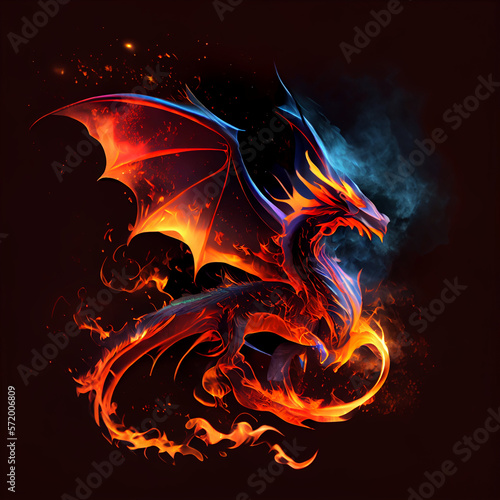 Dragon fire, dragon animal, dragon mythology, generative ai