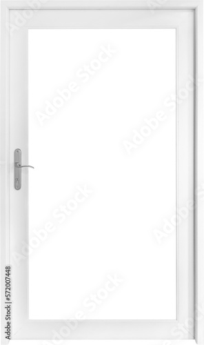 Real modern house door window frame isolated on white background