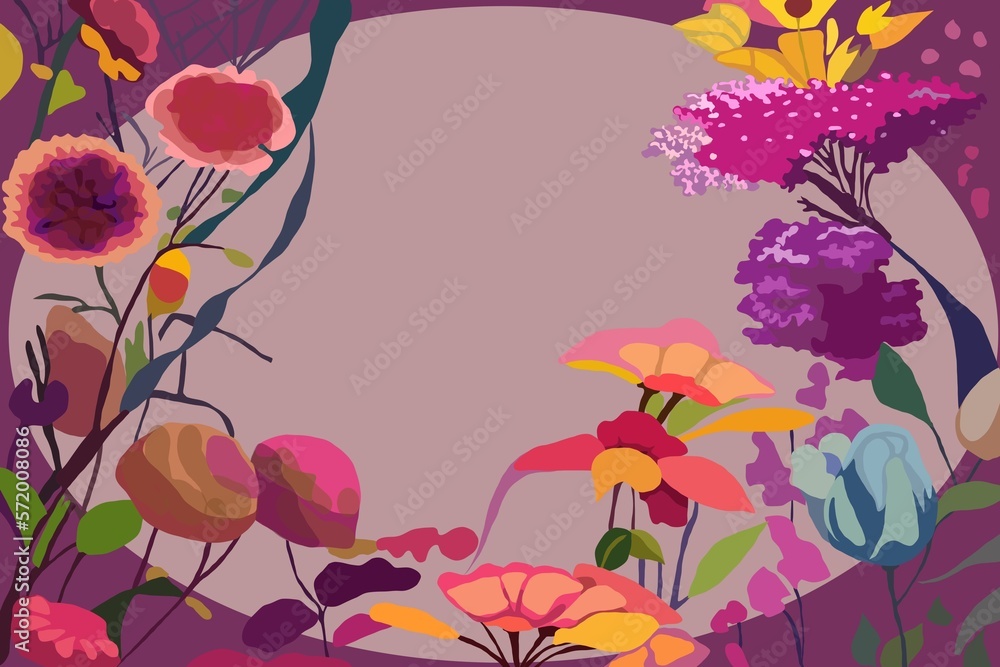 Bunte Blumen als Hintergrund mit Copyspace für Frühling und Sommer, Illustration Bunte Blumen als Hintergrund mit Copyspace für Frühling und Sommer, Illustration