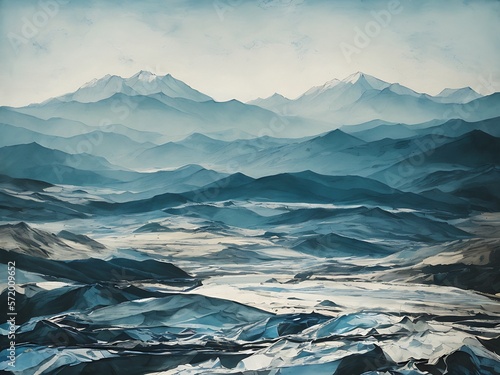 Wallpaper Mural Landscape of mountains in cold colors painted with oil paints. Generative AI Torontodigital.ca
