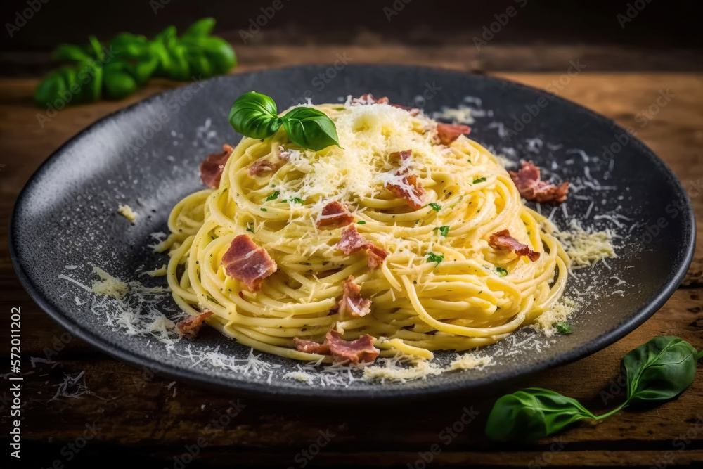 Close up of delicious Spaghetti, Italian food pasta with sauce, serve on plate on table, classic food, popular cuisine, with Generative AI. Close up of delicious Spaghetti, Italian food pasta with sauce, serve on plate on table, classic food, popular cuisine, with Generative AI.