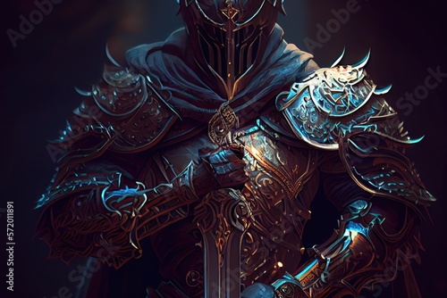 Wallpaper Mural Warriors in ornate and shiny flexible armor hold sword. Generative AI. Torontodigital.ca