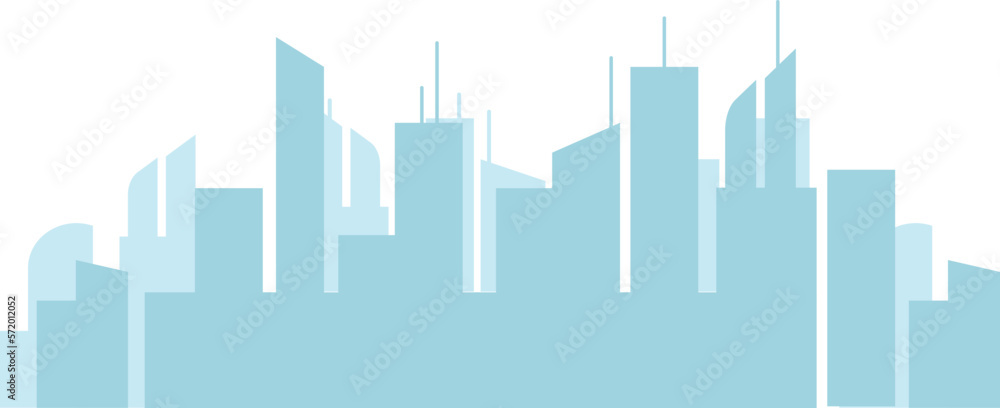 Blue city skyline. Urban high buildings silhouette