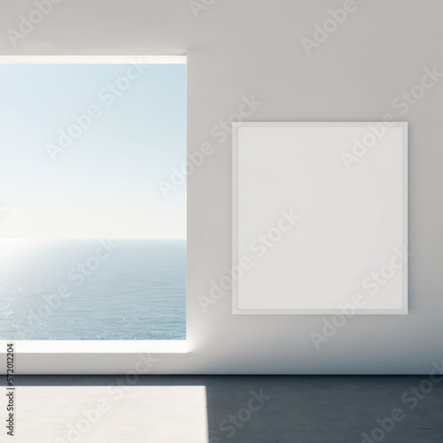 Frame poster mockup in home interior  sparkling sea and a horizon of hope  AI Generaion.