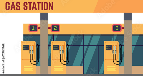 Gas station facade. Cartoon city service building