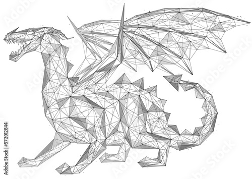 Mythical dragon. Polygonal design. White background.