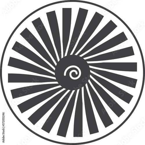 Rotating fan blades icon. Black jet engine impeller