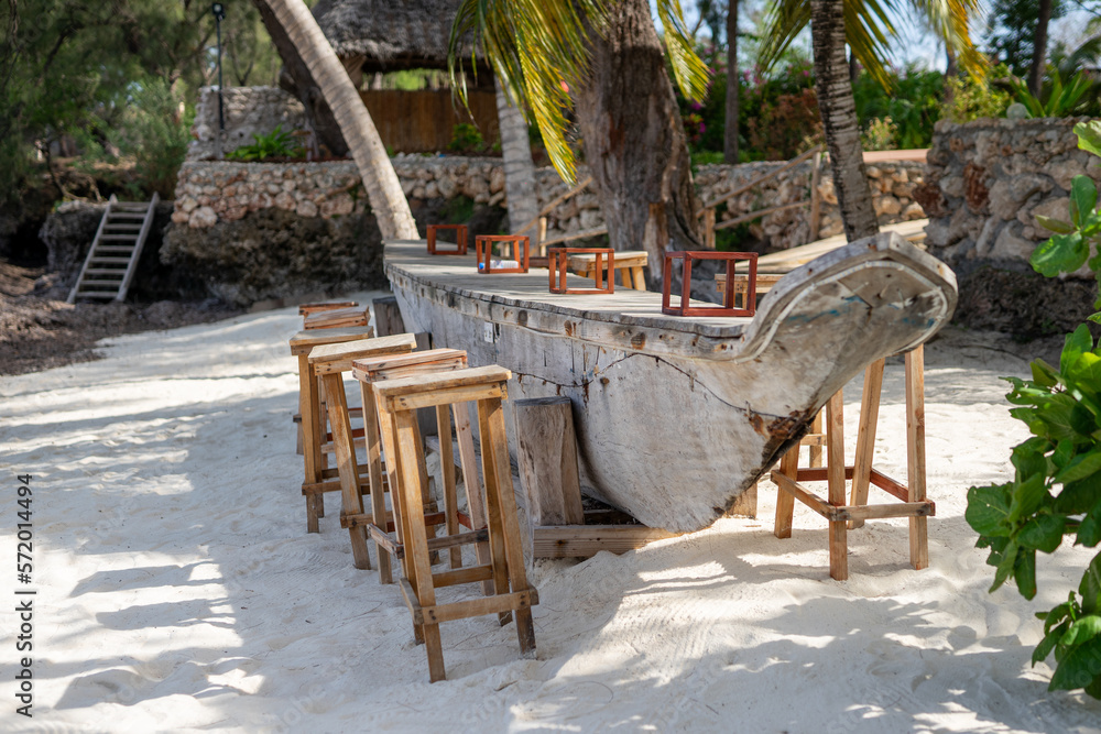 Zanzibar's wooden bar made from an old boat provides a memorable, authentic atmosphere for visitors to enjoy