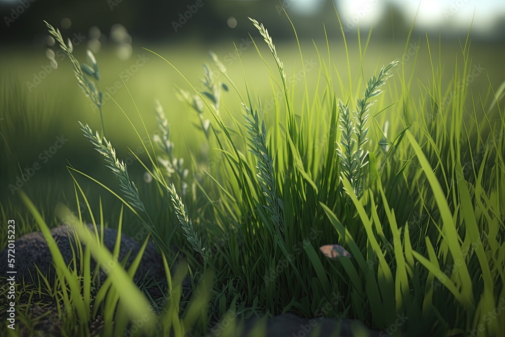 grass and sky, closeup shot of grass, AI, created with AI, generative AI
