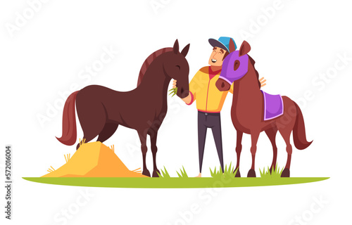 Man Horses Equestrian Composition
