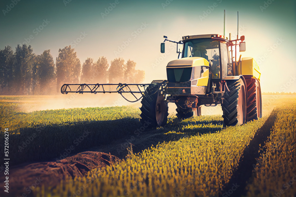 Fototapeta premium Moderner Traktor in Aktion: Effiziente Landwirtschaft auf dem Feld - Generative Ai