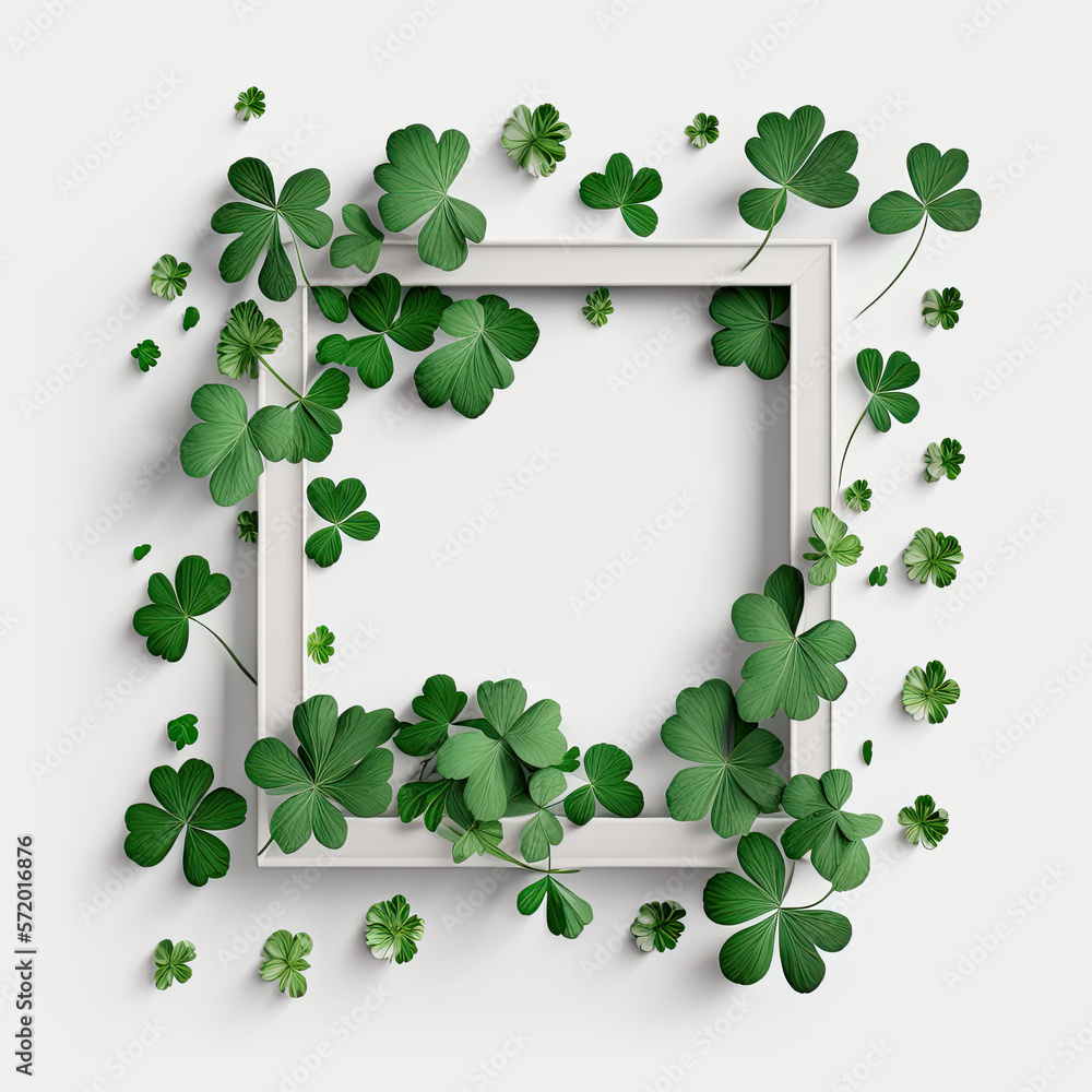 frame with green clover around the edge, blank space in the middle - generative ai