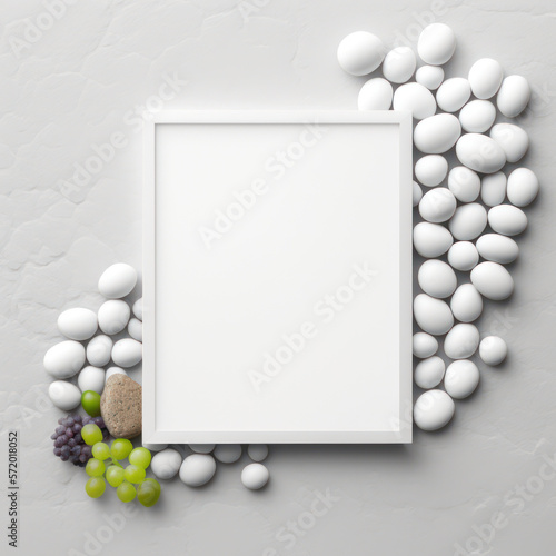 Sheet of papper background mockup, grapes and pebbles AI generation