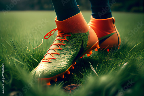 Football player in training with new model football boots which design for Speedy and Agility player. photo