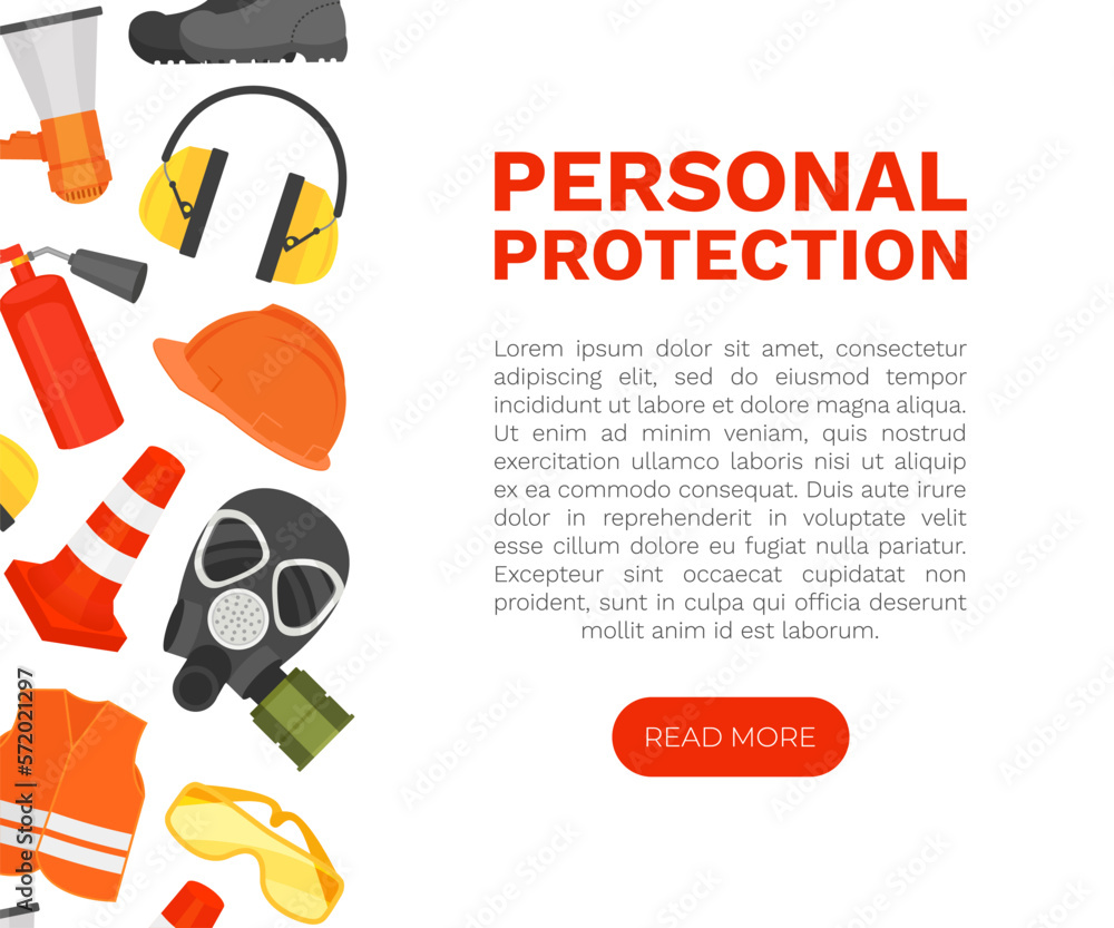 Safety Equipment Web Banner Design with Personal Protection Gear Vector Template