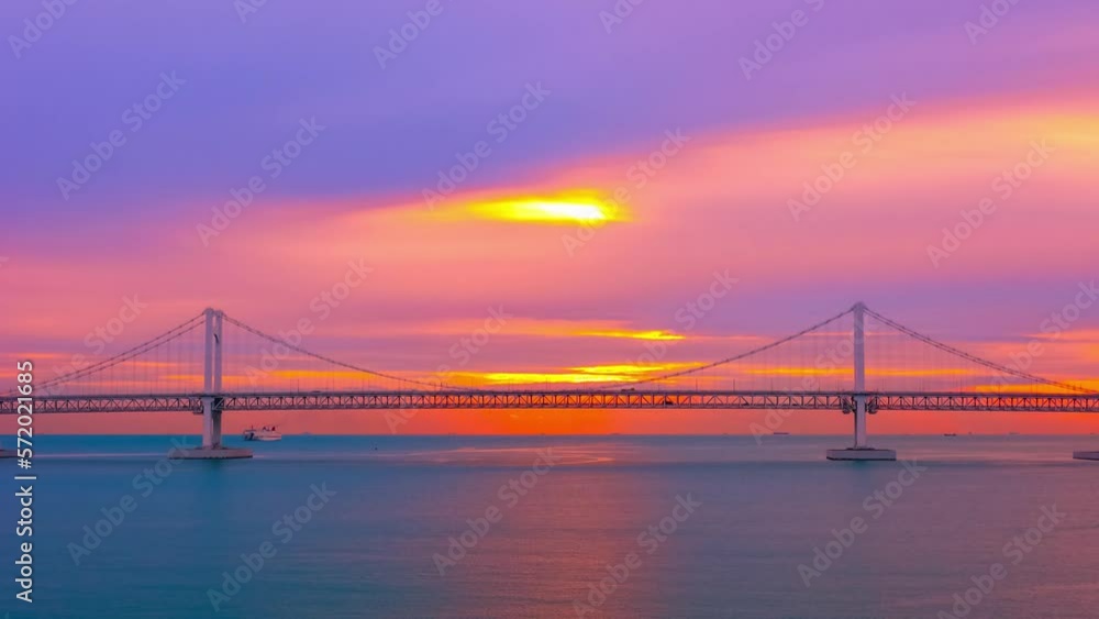 time-lapse video of Busanbridge at sunrise, South Korea. time-lapse video of Busanbridge at sunrise, South Korea.